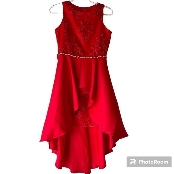 Tween Diva Kids Big Girls Sz 16 Red Lace High Low Formal Special Occasion Dress - Picture 1 of 16